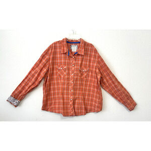 Panhandle Rough Stock Pearl Snap Western Rodeo Shirt Orange Plaid Mens XXL‎